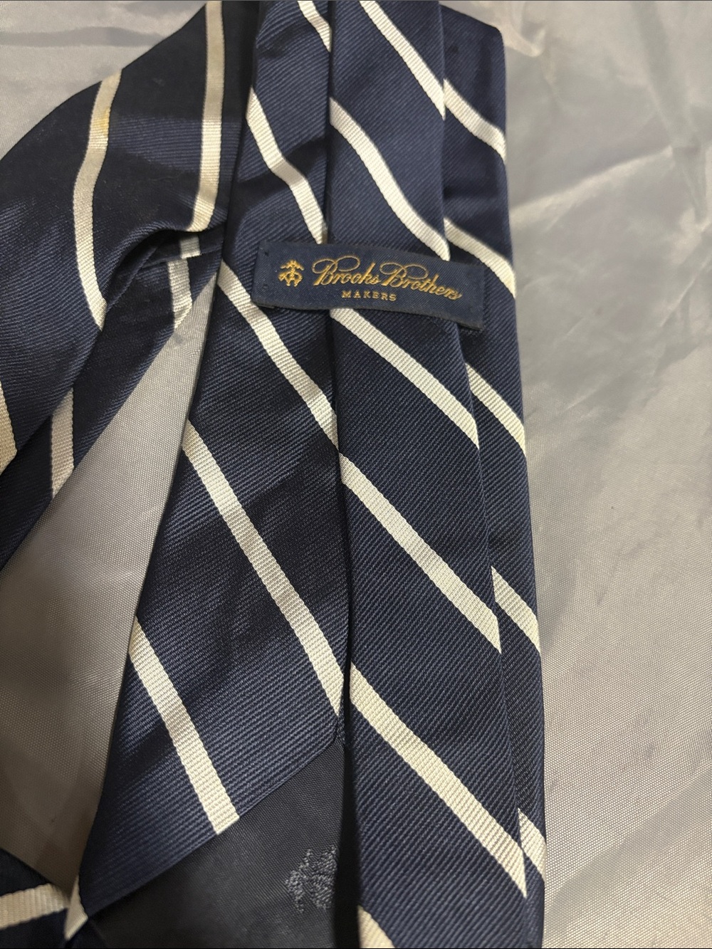 Brooks Brothers Navy and White Striped Silk Tie